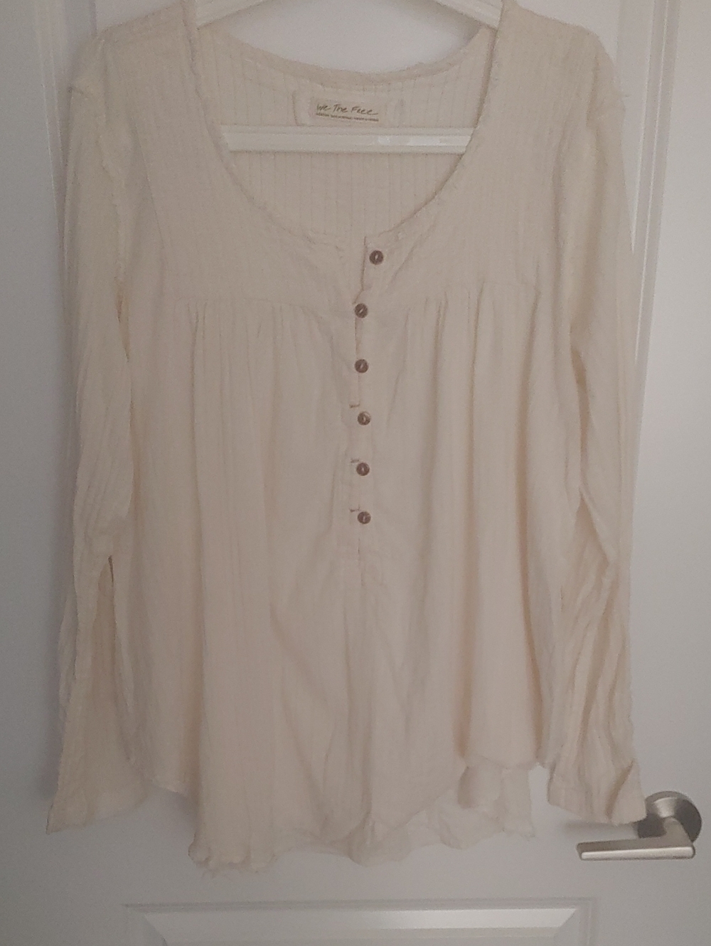 Free People Cream Button-Front Peasant Top
